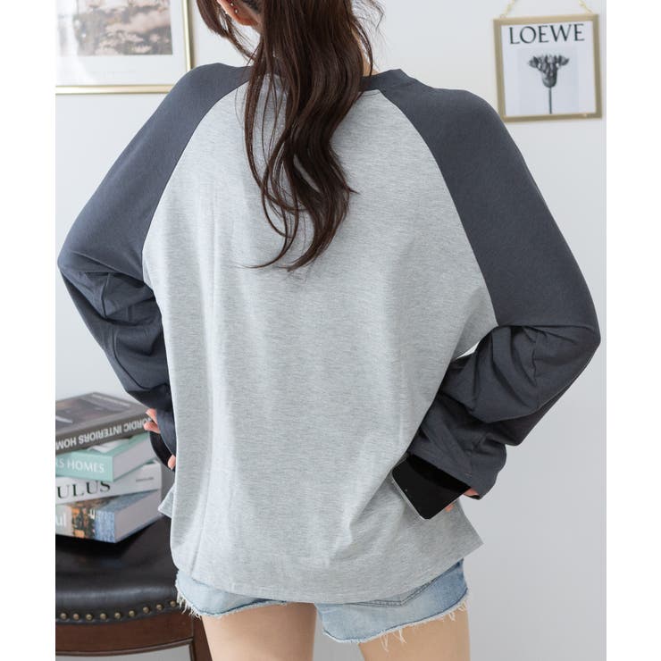 抜け感サイズの肩あき ラグラン 長袖Tシャツ[品番：PPNW0004440