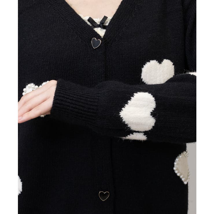 ハート柄 Vネック ニットカーデ[品番：PPNW0004511]｜Pumpkin Port