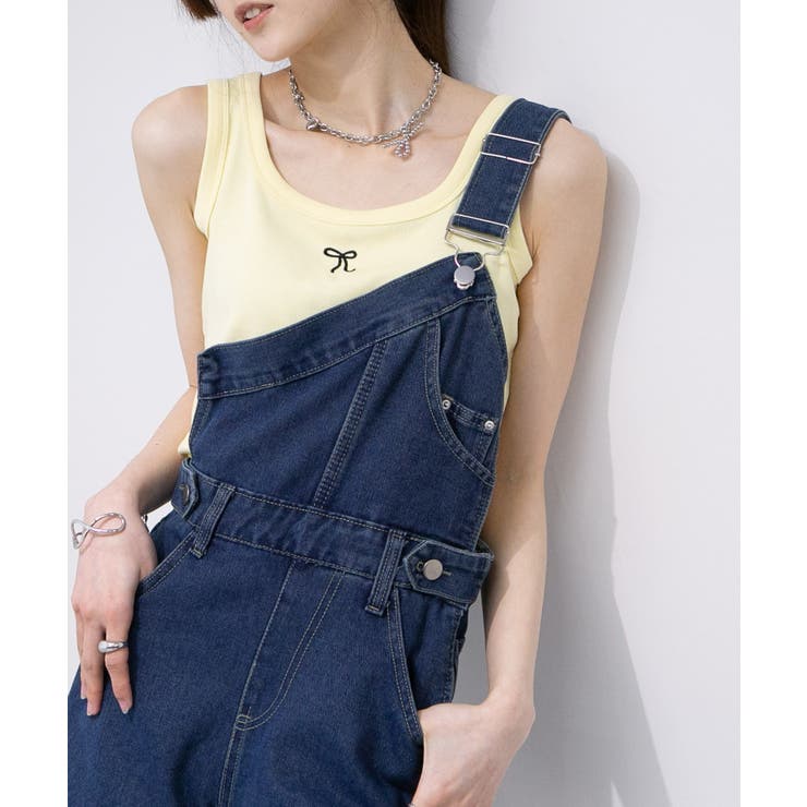 サロペット デニム ワンショルダー クロップド ワイドストレート デニムサロペット ワンショルダーサロペット レディース 春夏
