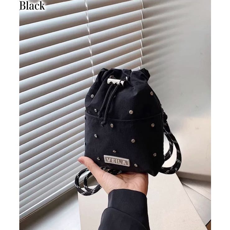 ブラック | ビジュー付き ミニサコッシュ ショルダーバッグ | Pumpkin  Port