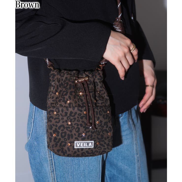 ブラウン | ビジュー付き ミニサコッシュ ショルダーバッグ | Pumpkin  Port