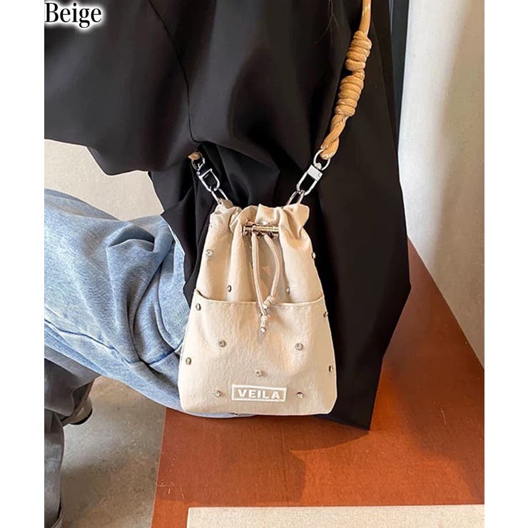 ベージュ | ビジュー付き ミニサコッシュ ショルダーバッグ | Pumpkin  Port