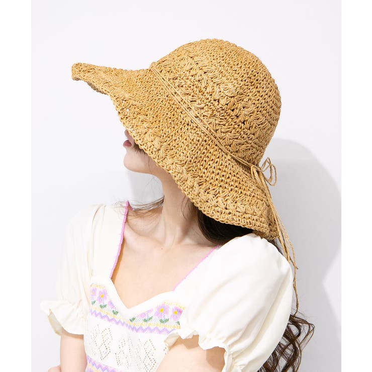 細リボン付き つば広 麦わら帽子[品番：PPNW0004697]｜Pumpkin Port