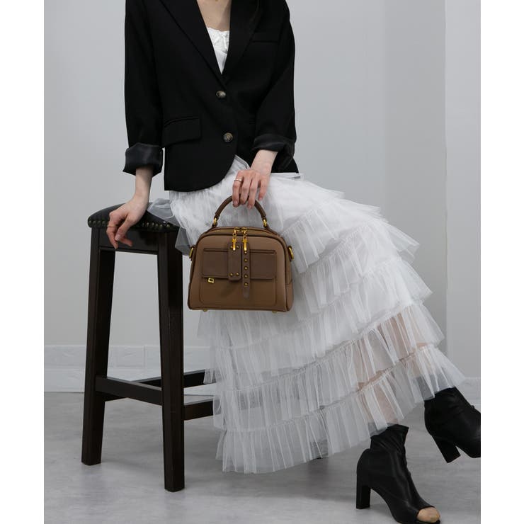 ロゴベルト付Wファスナーチャーム付スクエアショルダーバッグ | Pumpkin  Port | 詳細画像12 