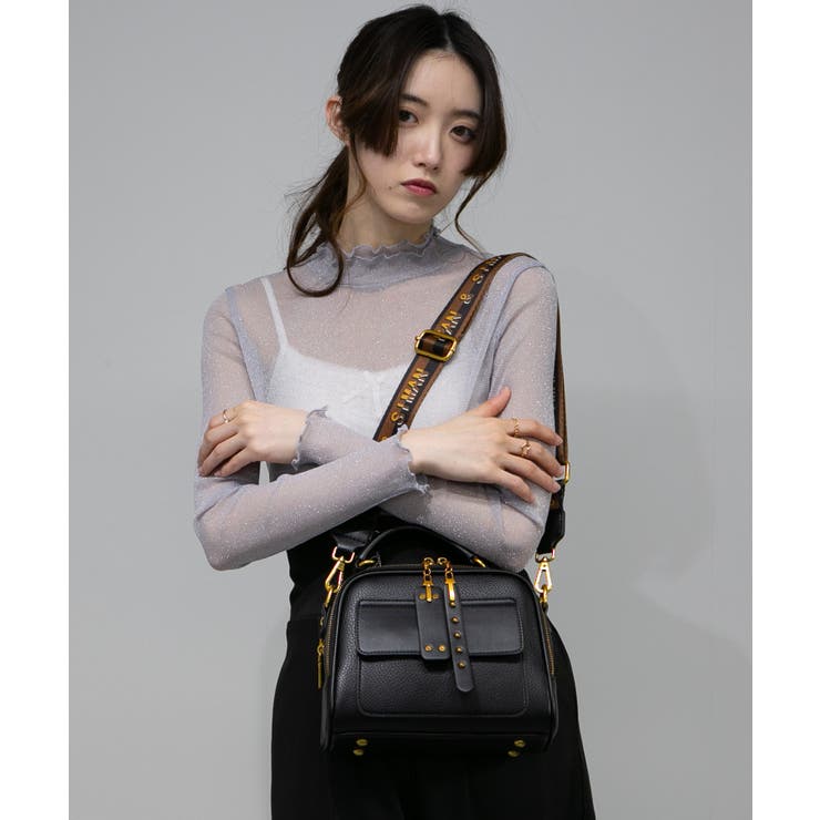 ロゴベルト付Wファスナーチャーム付スクエアショルダーバッグ | Pumpkin  Port | 詳細画像14 