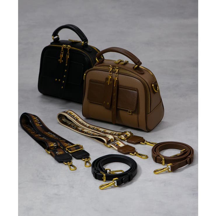 ロゴベルト付Wファスナーチャーム付スクエアショルダーバッグ | Pumpkin  Port | 詳細画像21 