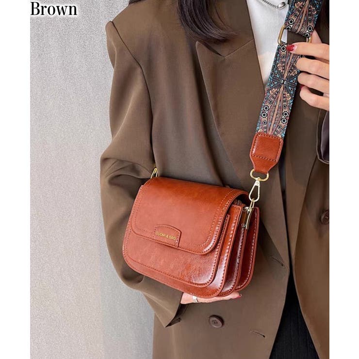 ブラウン | 柄ベルト付 フラップショルダーバッグ | Pumpkin  Port