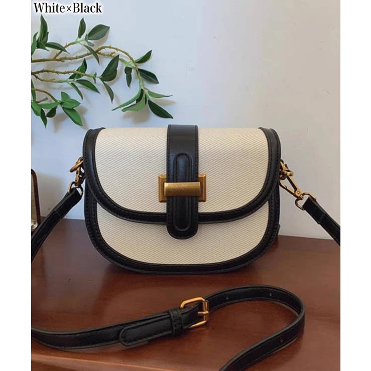 ホワイト/ブラック | バイカラー 2タイプ持ち手付 ショルダーバッグ | Pumpkin  Port