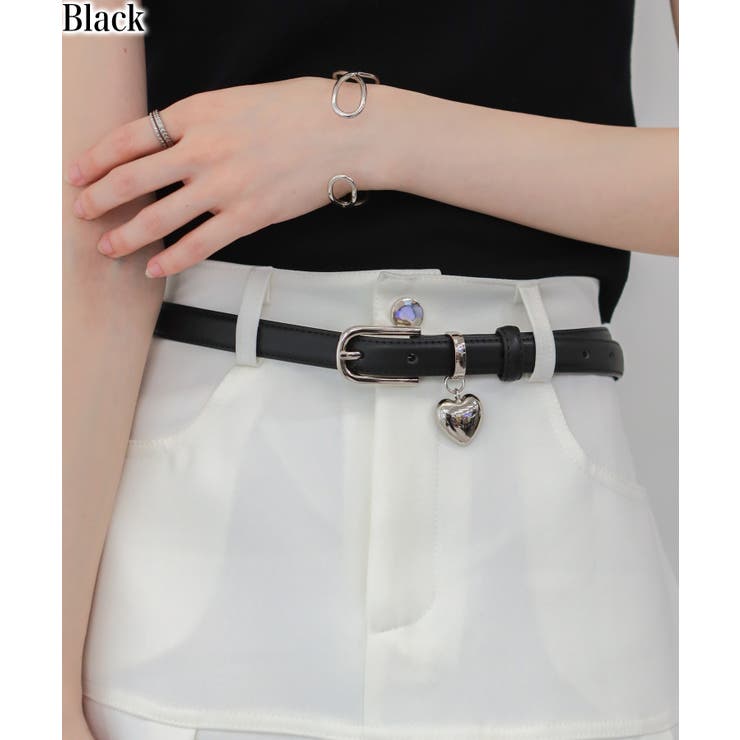 ブラック | シルバー ハートチャーム付ベルト | Pumpkin  Port