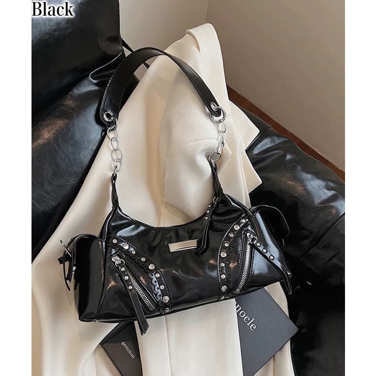 ブラック | スタッズ付 フリルデザイン 2WAYショルダー BAG | Pumpkin  Port