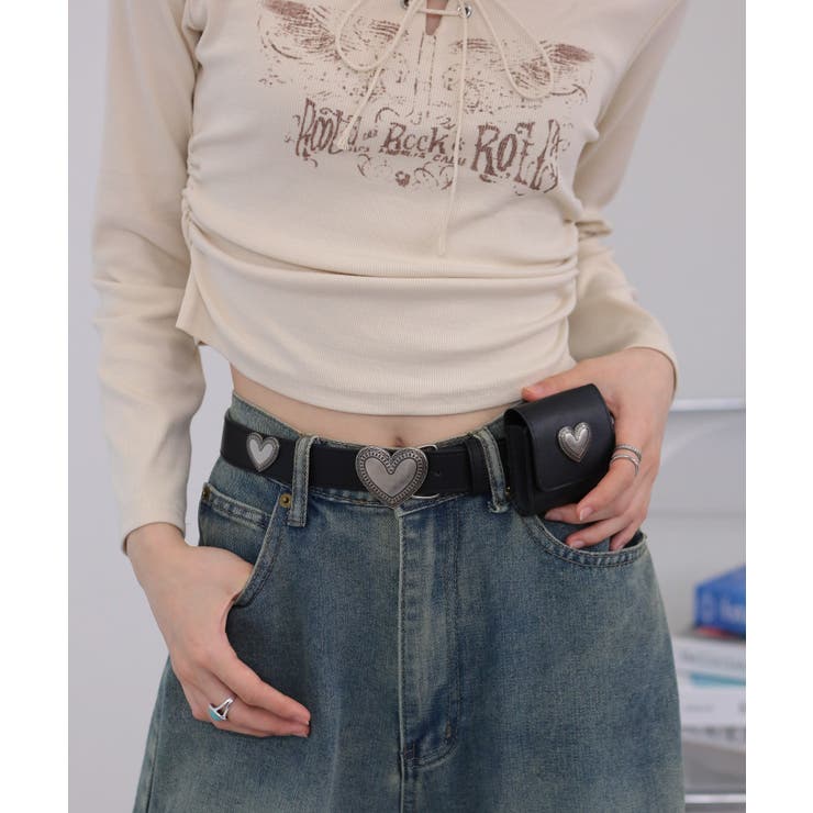 ポーチ付き ハートコンチョデザイン ブラックベルト[品番：PPNW0004978