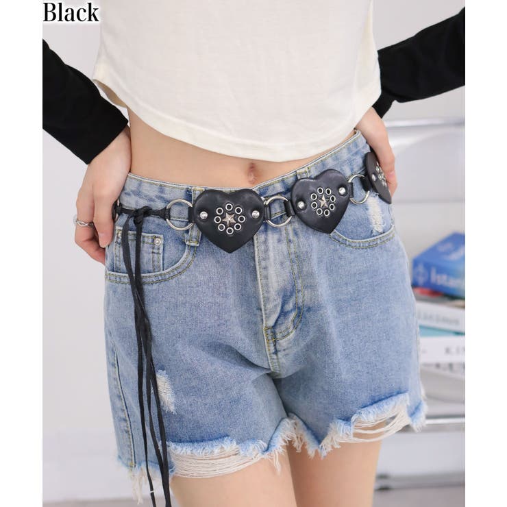 ブラック | ハート＆星スタッズ ウエスタン リボンベルト | Pumpkin  Port