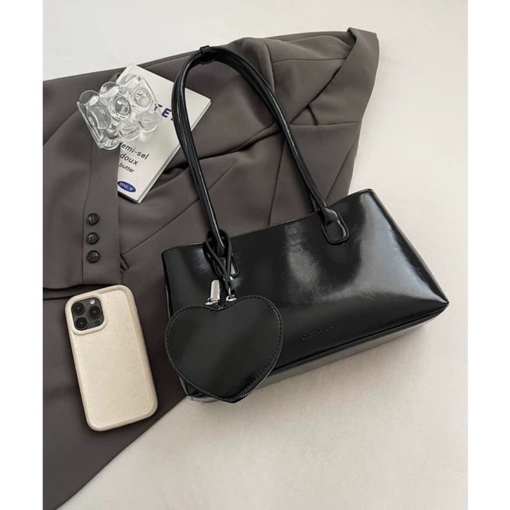 BIGハートチャーム付 横長 スクエア ボストンBAG[品番：PPNW0004971