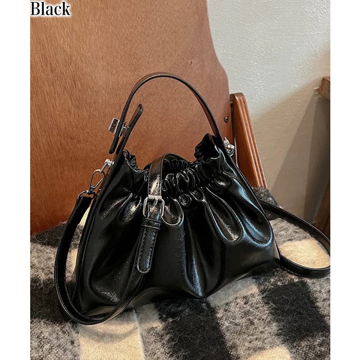 ブラック | ギャザー巾着タイプ スクエアショルダーBAG | Pumpkin  Port
