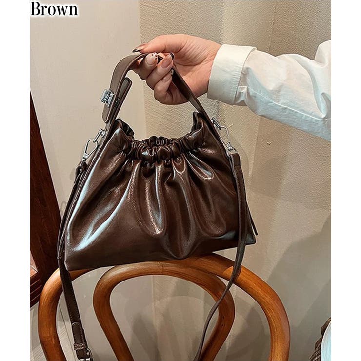 ブラウン | ギャザー巾着タイプ スクエアショルダーBAG | Pumpkin  Port