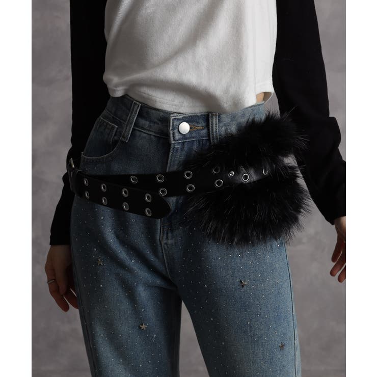 スタッズ付ボリュームファーベルト[品番：PPNW0005046]｜Pumpkin Port