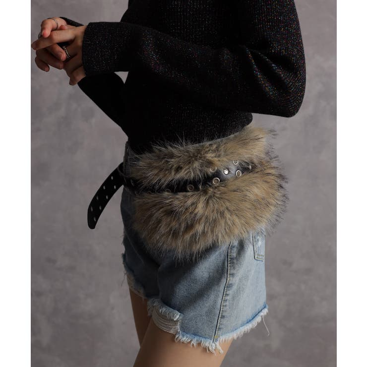 スタッズ付ボリュームファーベルト[品番：PPNW0005046]｜Pumpkin Port