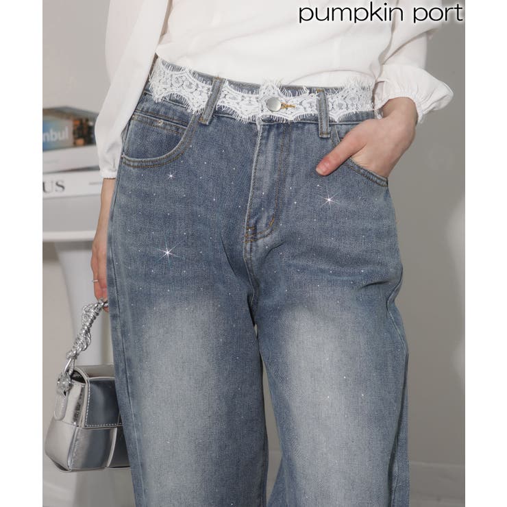 レースウエスト ジルコン付 デニムパンツ | Pumpkin  Port | 詳細画像1 