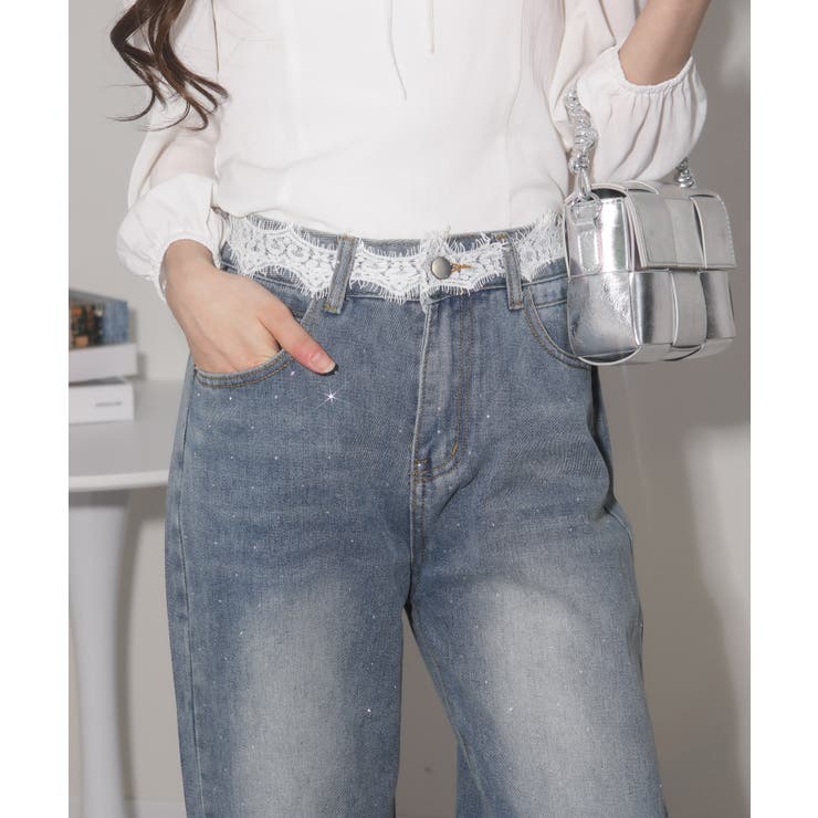 レースウエスト ジルコン付 デニムパンツ | Pumpkin  Port | 詳細画像2 