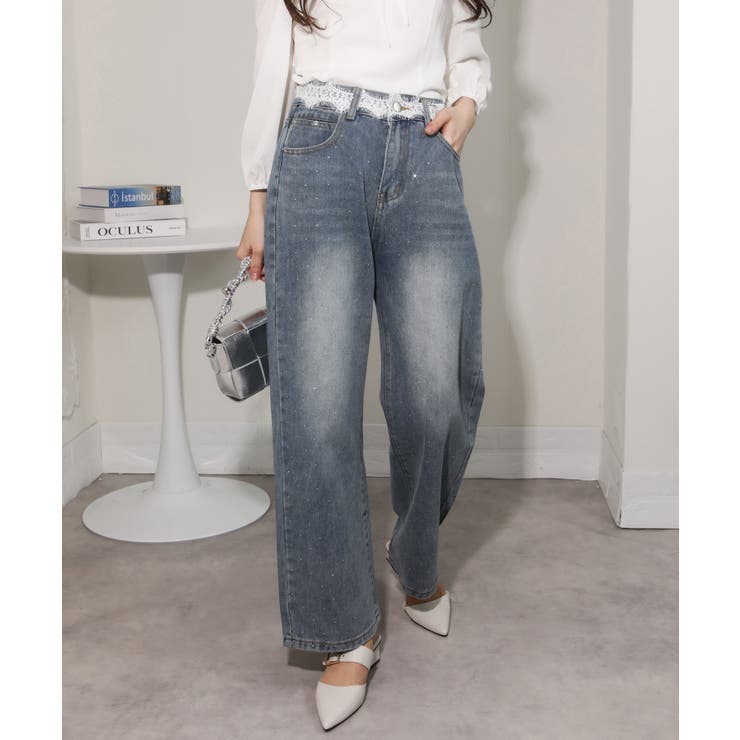 レースウエスト ジルコン付 デニムパンツ | Pumpkin  Port | 詳細画像4 