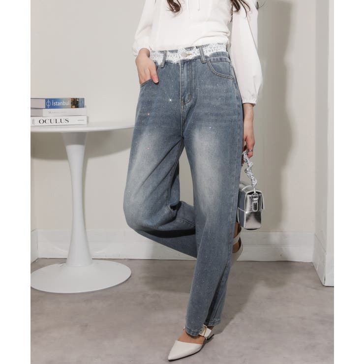 レースウエスト ジルコン付 デニムパンツ | Pumpkin  Port | 詳細画像7 