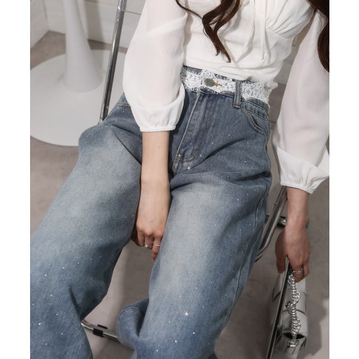 レースウエスト ジルコン付 デニムパンツ | Pumpkin  Port | 詳細画像9 