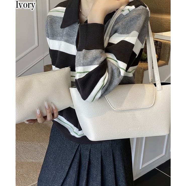 アイボリー | フラップ付き横長トートバッグ（バッグインバッグ付き） | Pumpkin  Port