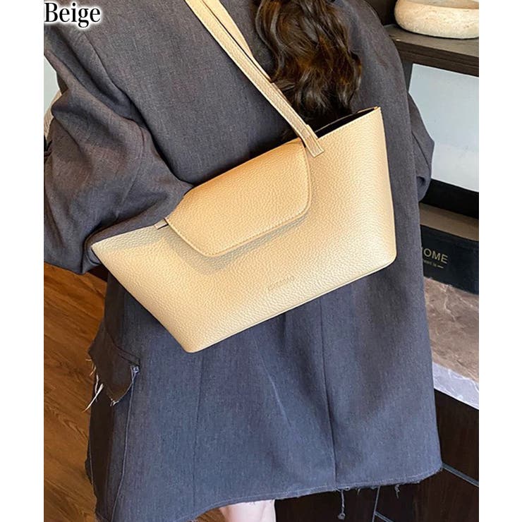 ベージュ | フラップ付き横長トートバッグ（バッグインバッグ付き） | Pumpkin  Port