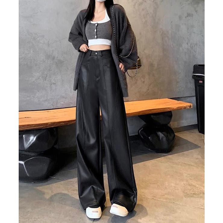 切替デザイン 合成皮革ワイドロングパンツ | Pumpkin  Port | 詳細画像10 