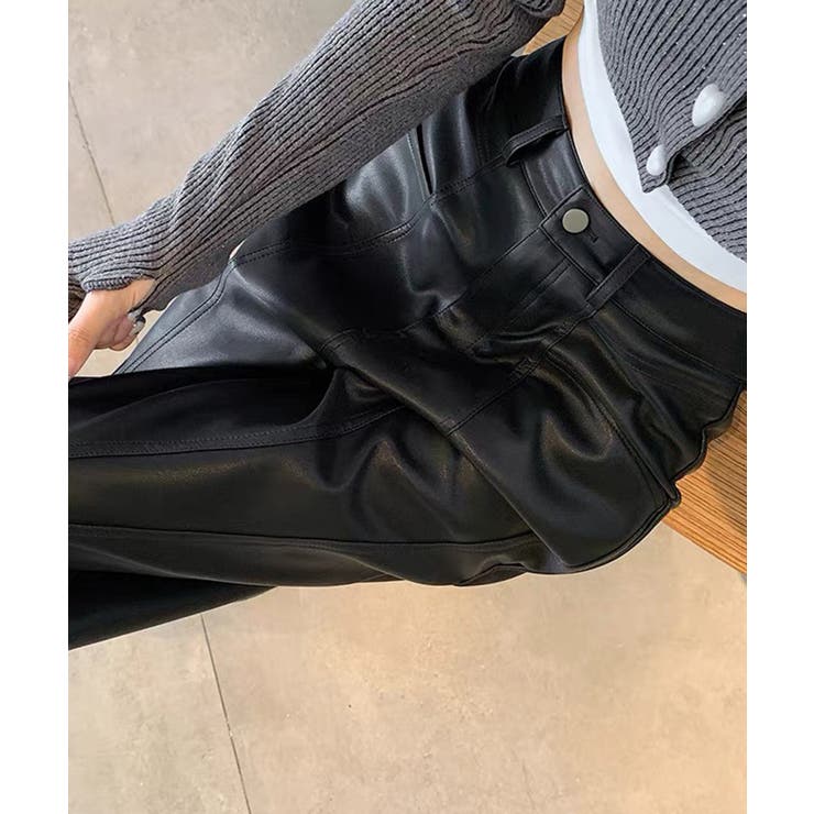 切替デザイン 合成皮革ワイドロングパンツ | Pumpkin  Port | 詳細画像11 