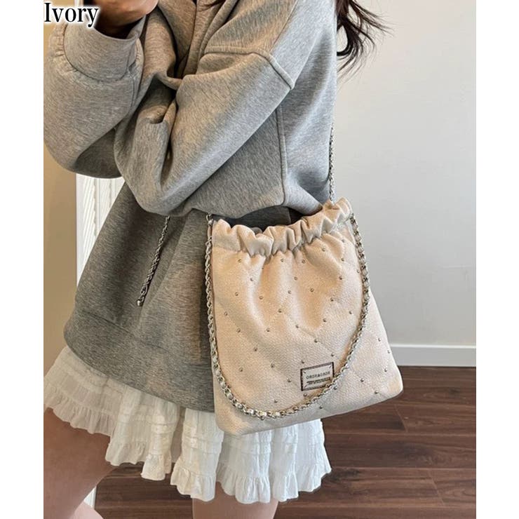 アイボリー | スタッズ付 キルティングチェーンバッグ | Pumpkin  Port