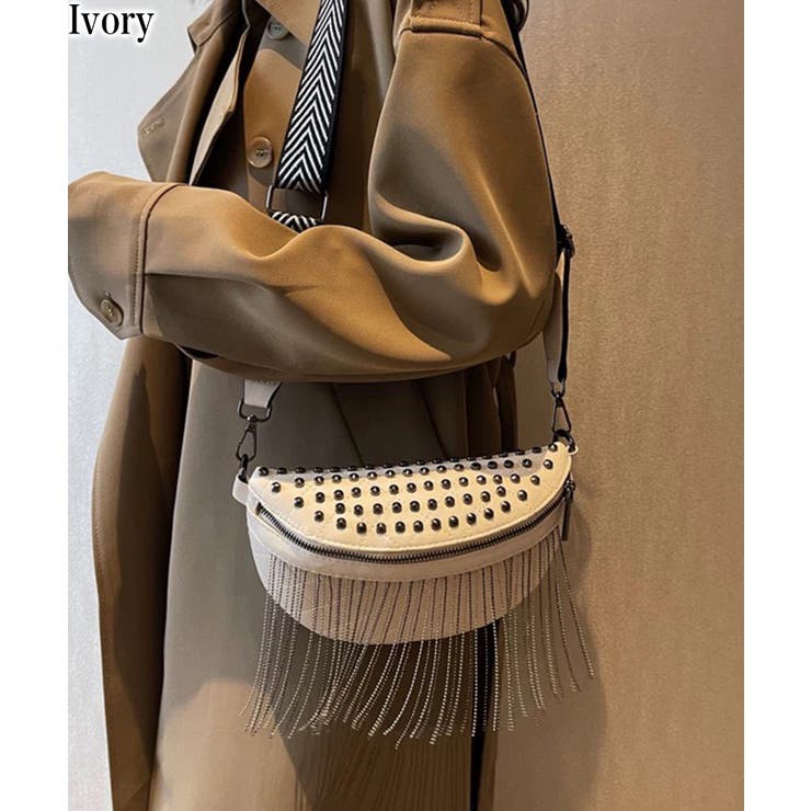 アイボリー | フリンジ＆スタッズ付 ボディーバッグ | Pumpkin  Port