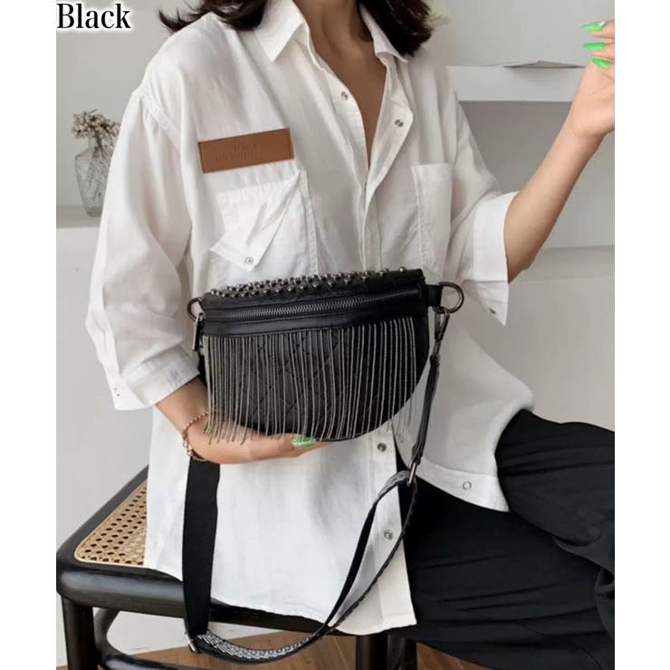 ブラック | フリンジ＆スタッズ付 ボディーバッグ | Pumpkin  Port