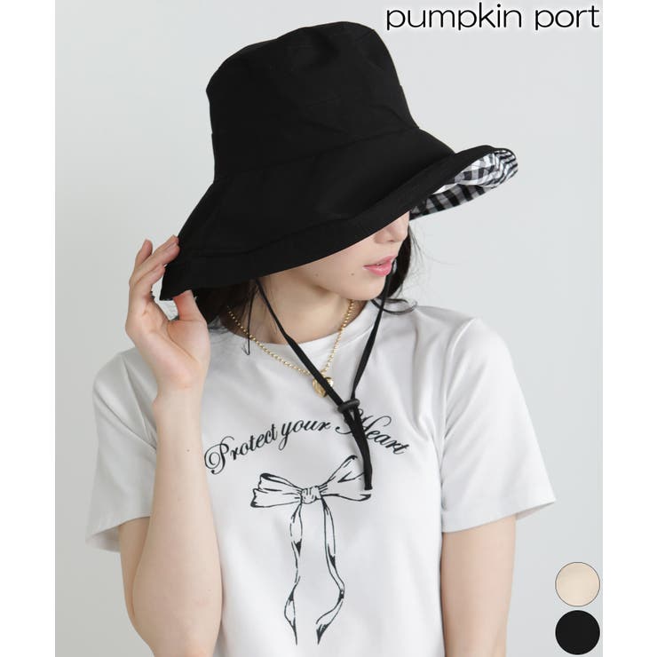 裏ギンガムチェックつば広バゲットハット | Pumpkin  Port | 詳細画像1 