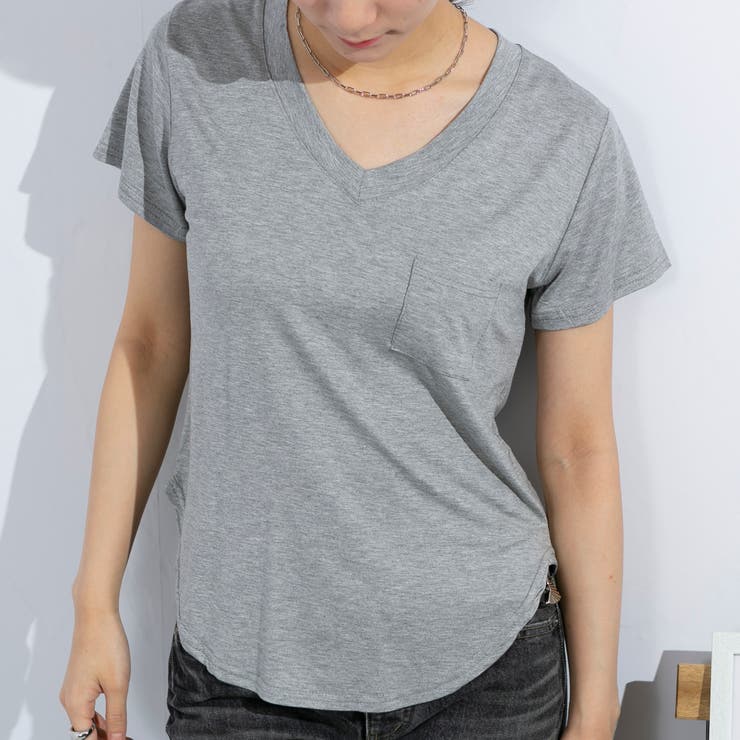 テロっと素材の Vネック Tシャツ[品番：PPNW0003264]｜Pumpkin Port