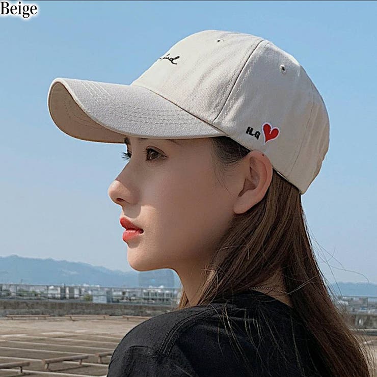 キャップ ハート メンズ レディース シンプル 韓国 ベージュ 帽子 ロゴ