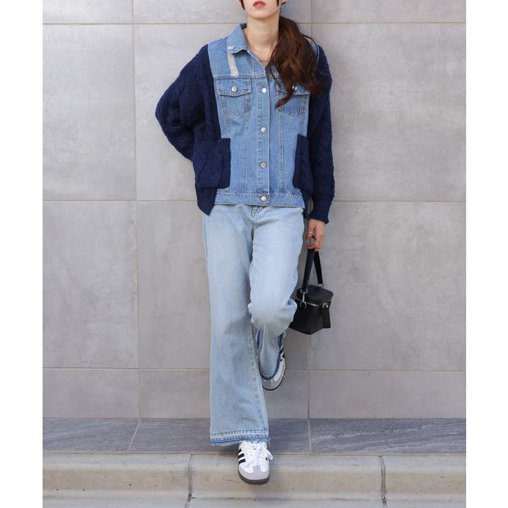 ブロークンデニム×ニット BIGサイズ ジャケットカーディガン | Pumpkin  Port | 詳細画像10 