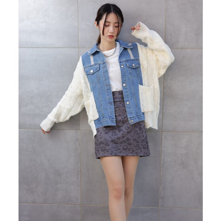 ブロークンデニム×ニット BIGサイズ ジャケットカーディガン | Pumpkin  Port | 詳細画像13 