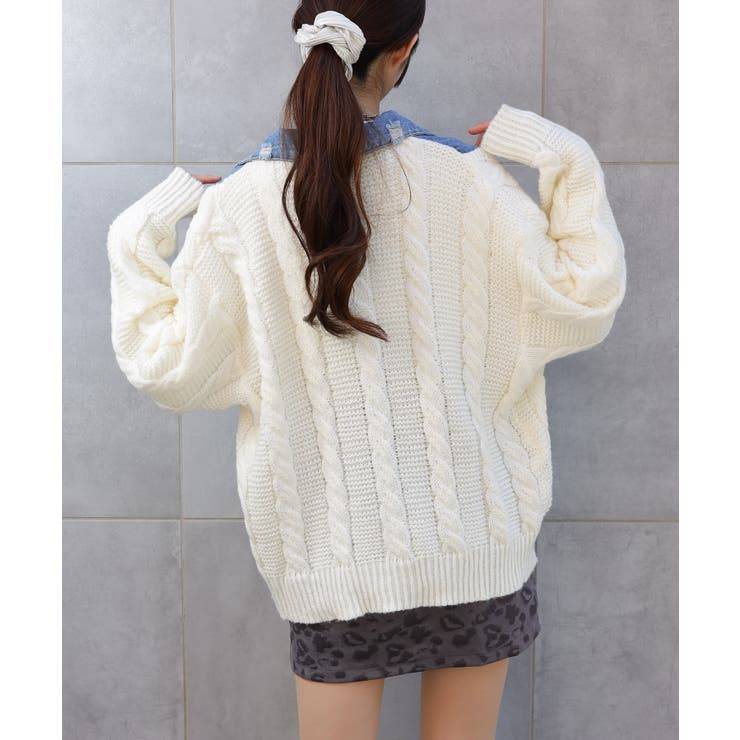 ブロークンデニム×ニット BIGサイズ ジャケットカーディガン | Pumpkin  Port | 詳細画像17 