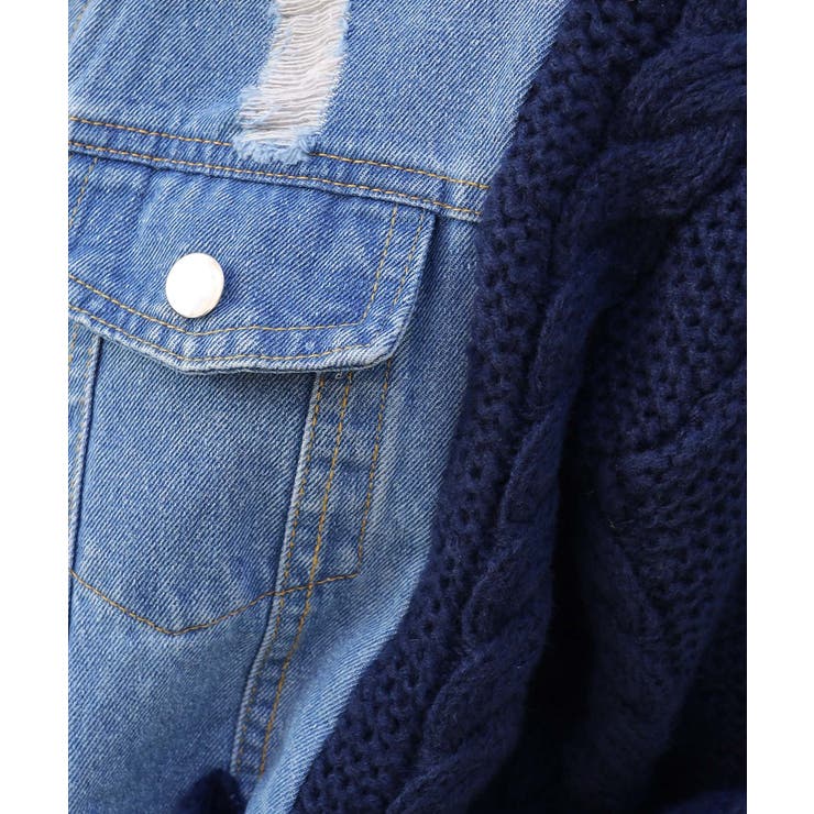 ブロークンデニム×ニット BIGサイズ ジャケットカーディガン | Pumpkin  Port | 詳細画像25 