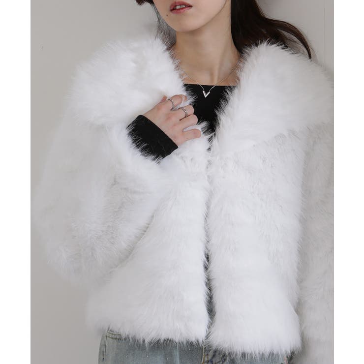 ビッグ襟 フェイクファー 両脇ポケ付き ショート丈コート | Pumpkin  Port | 詳細画像17 