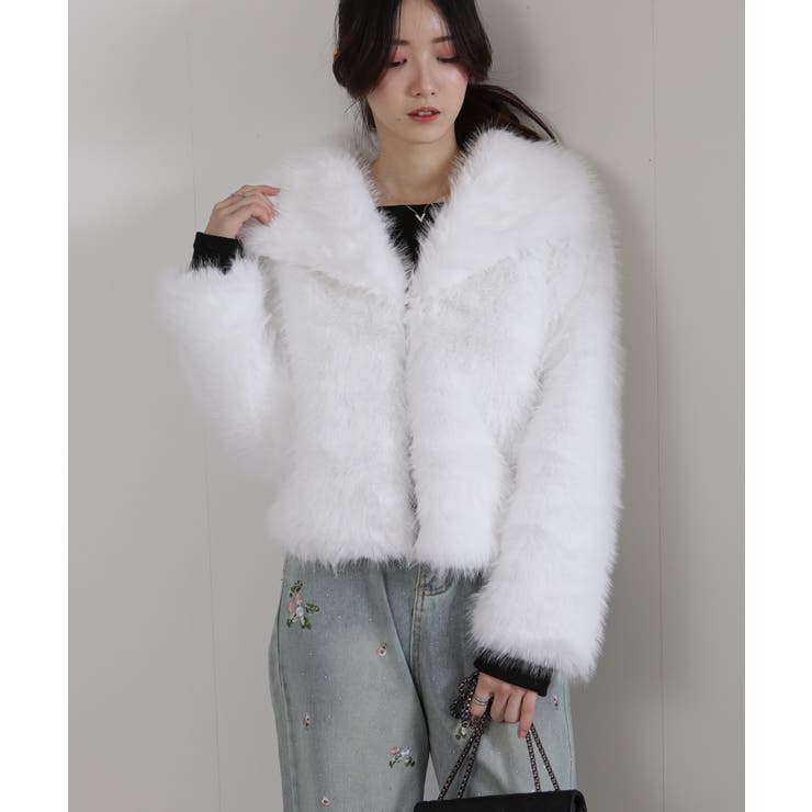 ビッグ襟 フェイクファー 両脇ポケ付き ショート丈コート | Pumpkin  Port | 詳細画像18 