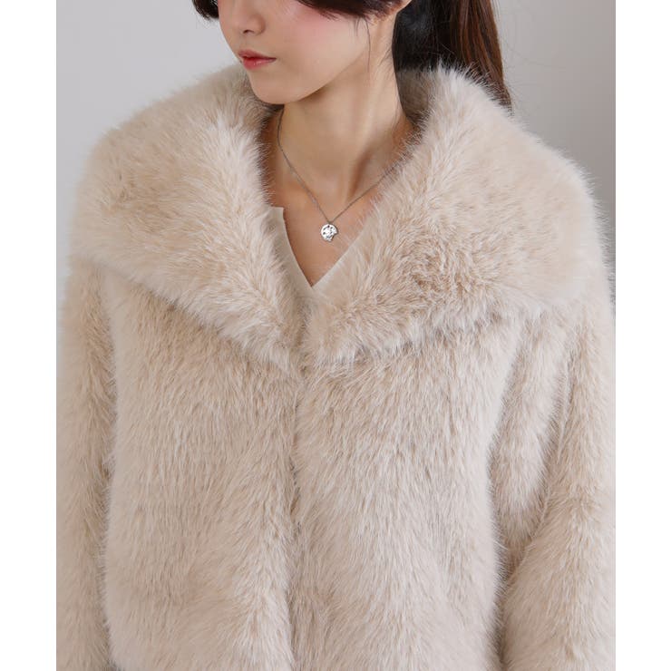 ビッグ襟 フェイクファー 両脇ポケ付き ショート丈コート | Pumpkin  Port | 詳細画像26 