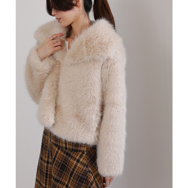 ビッグ襟 フェイクファー 両脇ポケ付き ショート丈コート | Pumpkin  Port | 詳細画像6 