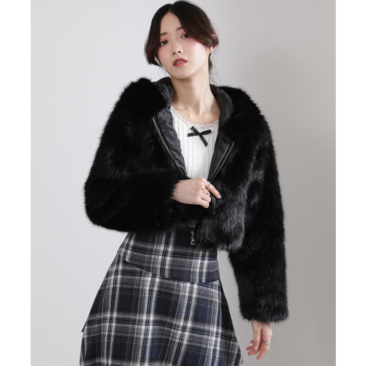 フード付き 毛足長フェイクファー ショート丈 ジップアップ ブルゾン | Pumpkin  Port | 詳細画像11 