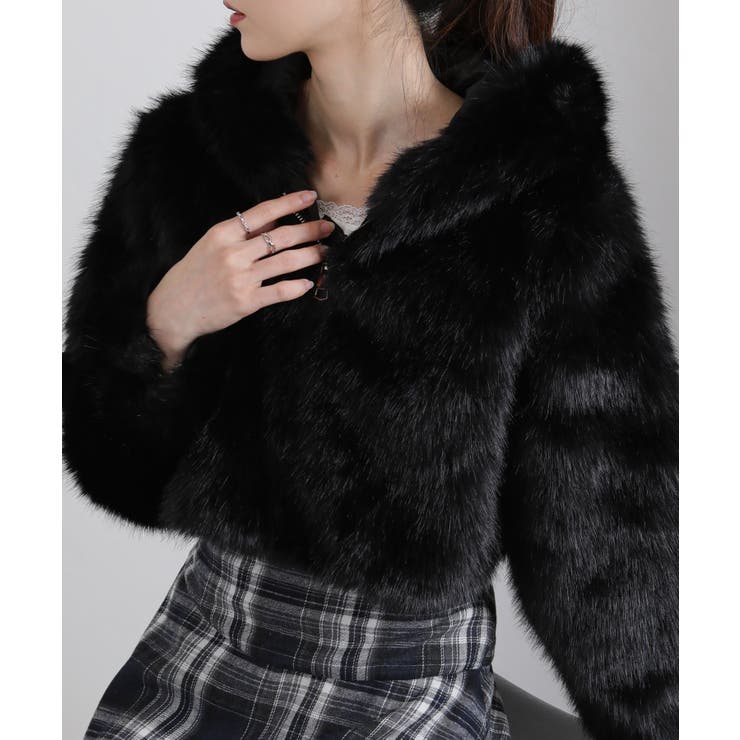 フード付き 毛足長フェイクファー ショート丈 ジップアップ ブルゾン | Pumpkin  Port | 詳細画像13 