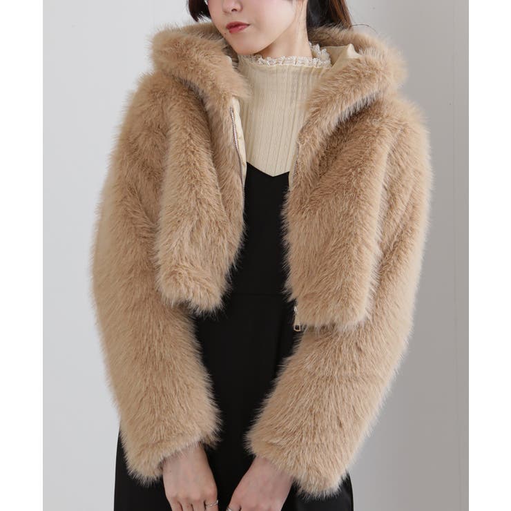 フード付き 毛足長フェイクファー ショート丈 ジップアップ ブルゾン | Pumpkin  Port | 詳細画像16 