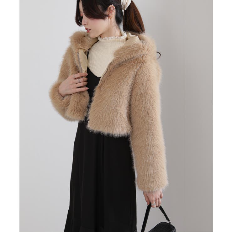 フード付き 毛足長フェイクファー ショート丈 ジップアップ ブルゾン | Pumpkin  Port | 詳細画像17 