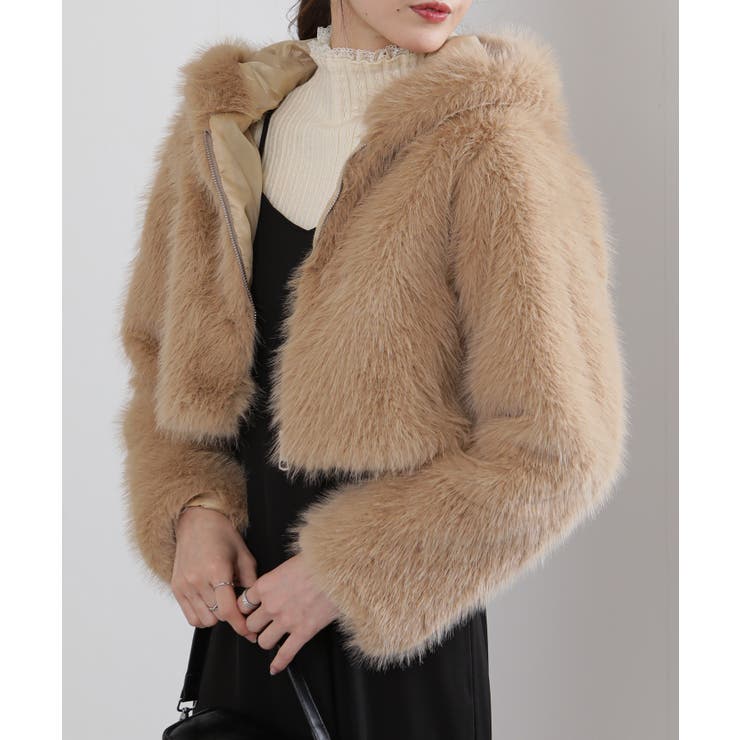 フード付き 毛足長フェイクファー ショート丈 ジップアップ ブルゾン | Pumpkin  Port | 詳細画像18 