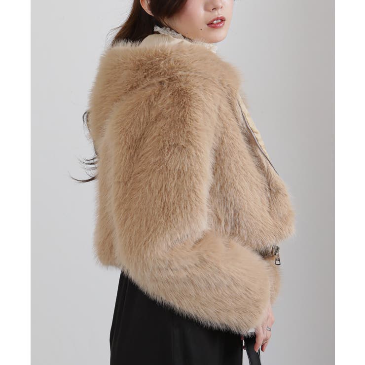 フード付き 毛足長フェイクファー ショート丈 ジップアップ ブルゾン | Pumpkin  Port | 詳細画像20 